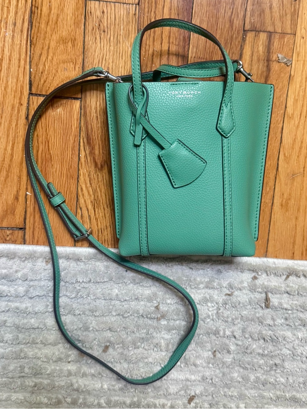 NWOT Tory Burch Green Pebbled Leather Mini Tote
